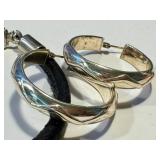 Sterling Silver Leather Bracelet with Hammered Beads & Sterling Hoop Earrings