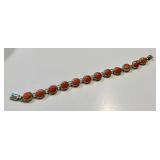 Sterling Silver Coral Bracelet 7.75 in