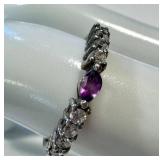Amethyst Jewelry Set - Sterling Silver Bracelet & Rings, Crystal Earrings