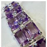 Amethyst Jewelry Set - Sterling Silver Bracelet & Rings, Crystal Earrings