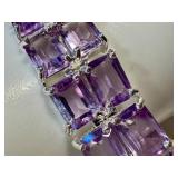 Amethyst Jewelry Set - Sterling Silver Bracelet & Rings, Crystal Earrings