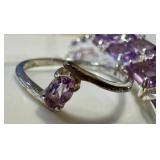 Amethyst Jewelry Set - Sterling Silver Bracelet & Rings, Crystal Earrings
