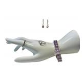 Amethyst Jewelry Set - Sterling Silver Bracelet & Rings, Crystal Earrings