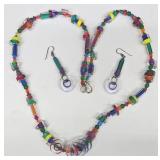 Lampwork Glass Beaded Necklace & Earrings Set - 31 in Necklace, 2-1/4 in Earrings
