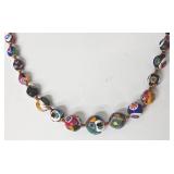 Venetian Murano Millefiori Beaded Art Glass Necklace - 23.5in Length