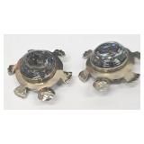 Pair of Turtle Brooches - Alpaca Alloy with Abalone Inlay, 2 Pieces, One Clasp Damaged