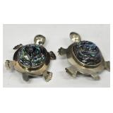 Pair of Turtle Brooches - Alpaca Alloy with Abalone Inlay, 2 Pieces, One Clasp Damaged