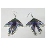 Indonesian Peacock Feather Bead Earrings - 2 Pairs