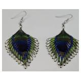Indonesian Peacock Feather Bead Earrings - 2 Pairs