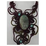 Macrame Necklace Set - Moss Agate 24 in - Jasper & Tiger Eye 21 in - Leather Pendant  (Lot of 3)