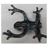 Sterling Silver Frog Brooch 925, Gold Bead Accent