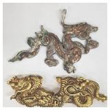 Dragon Pendant Set - 1.5 in Silver/Copper Dragon Pendant & Gold-Toned Brooch