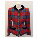 Yves Saint Laurent Rive Gauche Velvet Bow Tartan Jacket - Size 38 - Vintage