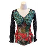 Vintage Jean Paul Gaultier - Black & Multi Print Open Back Semi Sheer Top