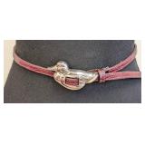 Barry Kieselstein Sterling Silver Duck Buckle Belt with Red Leather Strap - 40in
