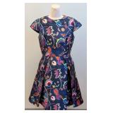 Ted Baker Fluxam Folk and Foilage Navy and Floral Fit and FlareDress - Size 2