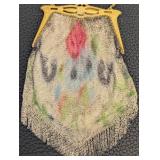 Antique Beaded Mesh Purse Gold-Tone Frame & Chain