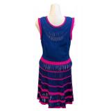 Nanette Lepore Crochet Dress - Blue with Pink Trim / Vintage Nanette Lepore Classa Flirt Crocheted Dress
