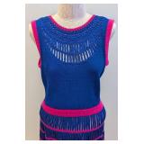 Nanette Lepore Crochet Dress - Blue with Pink Trim / Vintage Nanette Lepore Classa Flirt Crocheted Dress