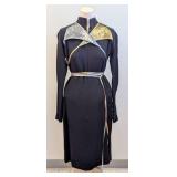 Geoffrey Beene Vintage Navy Dress - Size 8 with Metallic Cross-Front Panels