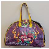Vintage Ed Hardy True Love Large Travel Bag - Vintage Ed Hardy True Love Skull Design, Yellow & Purple Handles
