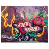 Vintage Ed Hardy True Love Large Travel Bag - Vintage Ed Hardy True Love Skull Design, Yellow & Purple Handles