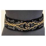 Vintage Yves Saint Laurent Velvet Black with Gold Embroidery & TasselsBelt