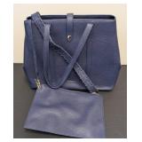 Citi Collection Blue Pebbled Vegan Leather Tote