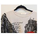 Simply Couture Long Sleeve Top - Size Large - Cityscape Red Telephone Booth Print
