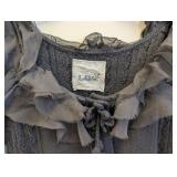 Luluvia Black Knit Cardigan with Frayed Ruffle Collar - Women