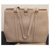 Citi Collective Leather Tote - Beige Pebbled Vegan Leather with Matching Pouch