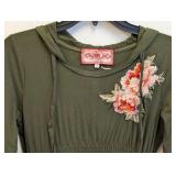 JW Los Angeles Embroidered Dress - Olive Green - Floral & Crane Motif - Size Small