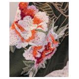 JW Los Angeles Embroidered Dress - Olive Green - Floral & Crane Motif - Size Small