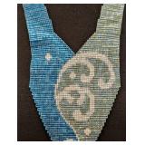 Beaded Collar Necklace - Gradient Blue Beads with White Swirl Pattern, Pearl Tassel