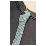 Beaded Collar Necklace - Gradient Blue Beads with White Swirl Pattern, Pearl Tassel