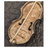 Sterling Violin Brooch & Floral and Folk Art Pins (Lot of 6)