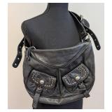 Marc Jacobs Black Leather Shoulder Bag, Studded Front Pockets