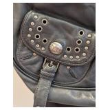 Marc Jacobs Black Leather Shoulder Bag, Studded Front Pockets