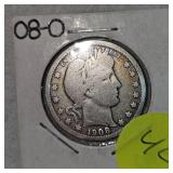 1908 O Barber Silver Quarter 25c
