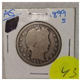 1899 O Barber Silver Quarter 25c
