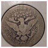 1899 O Barber Silver Quarter 25c