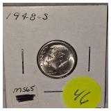 1948 S Roosevelt Dime 10c MS65
