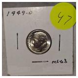 1949 D Roosevelt Dime 10c MS63