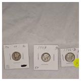 1942 D, 1943,1921 Mercury Dime 10c