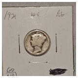 1942 D, 1943,1921 Mercury Dime 10c