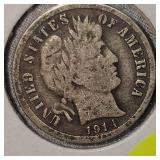 1914 S Barber, 1937 MS60 Mercury Dime 10c