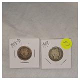 1907,1913D Barber Quarters 25c