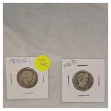 1904D, 1916D Barber Quarter 25c