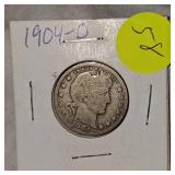 1904D, 1916D Barber Quarter 25c