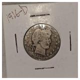 1904D, 1916D Barber Quarter 25c